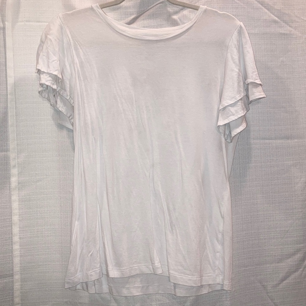 White ruffle sleeve tee
